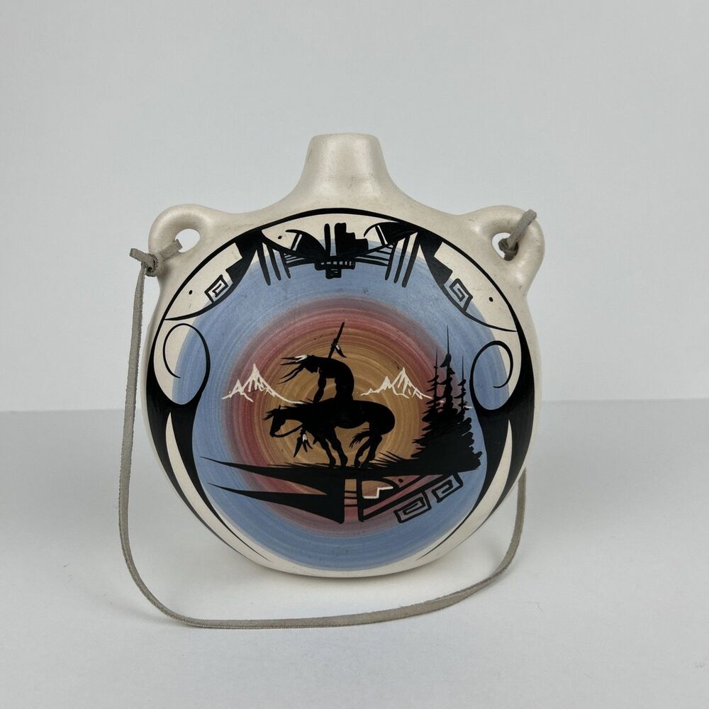 END Of TRAIL SOUTHWESTERN CLAY CANTEEN POTTERY TURQUOISE NEZ NAVAJO 7”